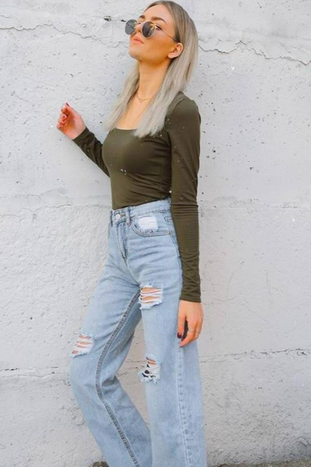 Bayline™ | Vierkant Bodysuit Lange Mouw