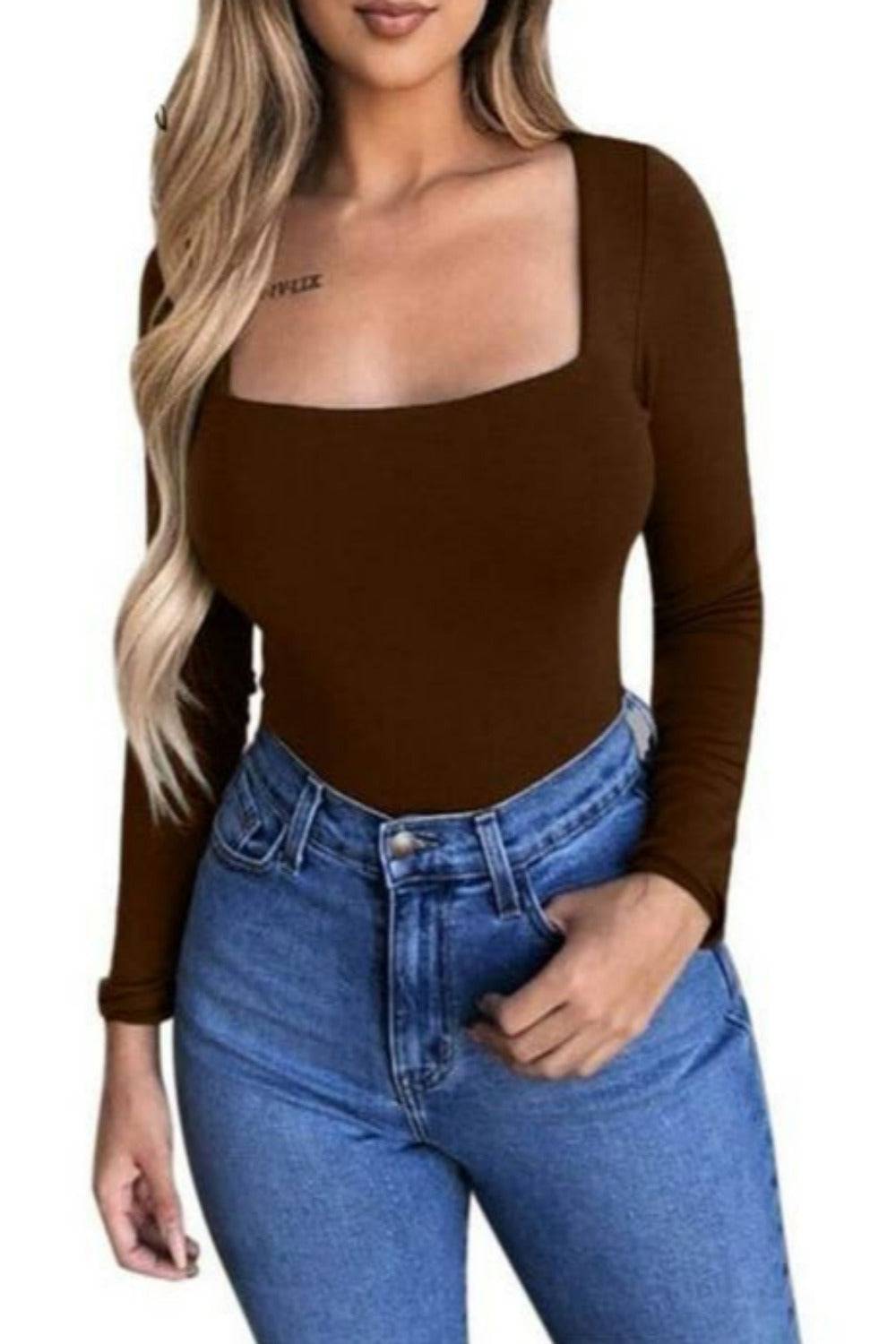 Bayline™ | Vierkant Bodysuit Lange Mouw