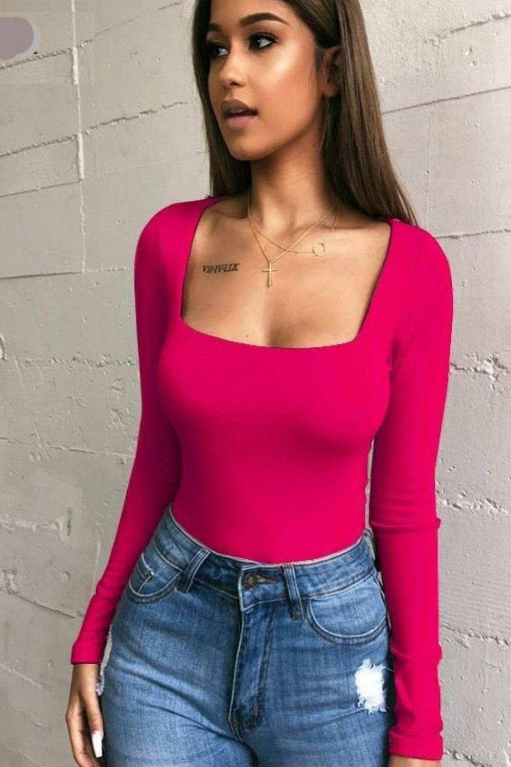 Bayline™ | Vierkant Bodysuit Lange Mouw