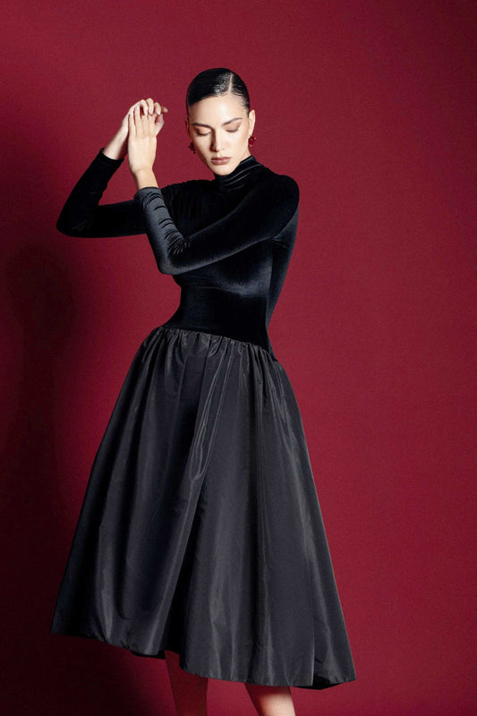 Bayline™ | Midi Jurk Met Lange Mouwen Zwart