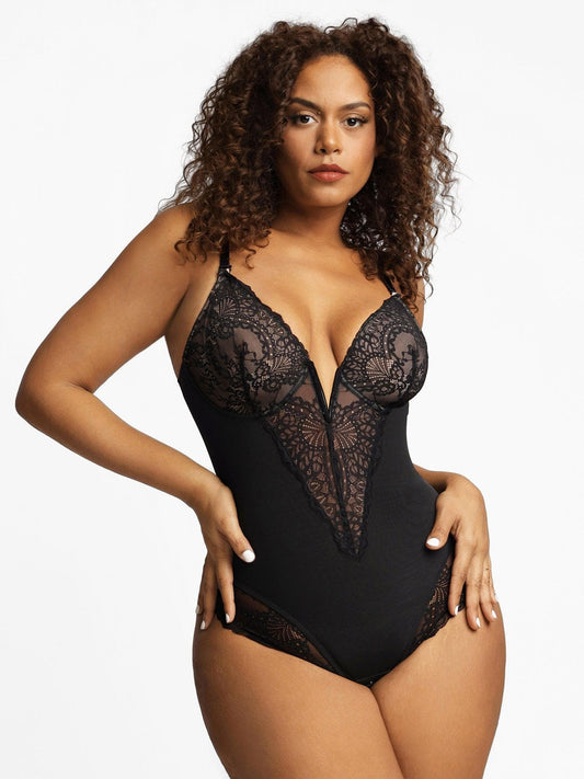 Bayline™ | Kanten Deep-V Hals Bodysuits