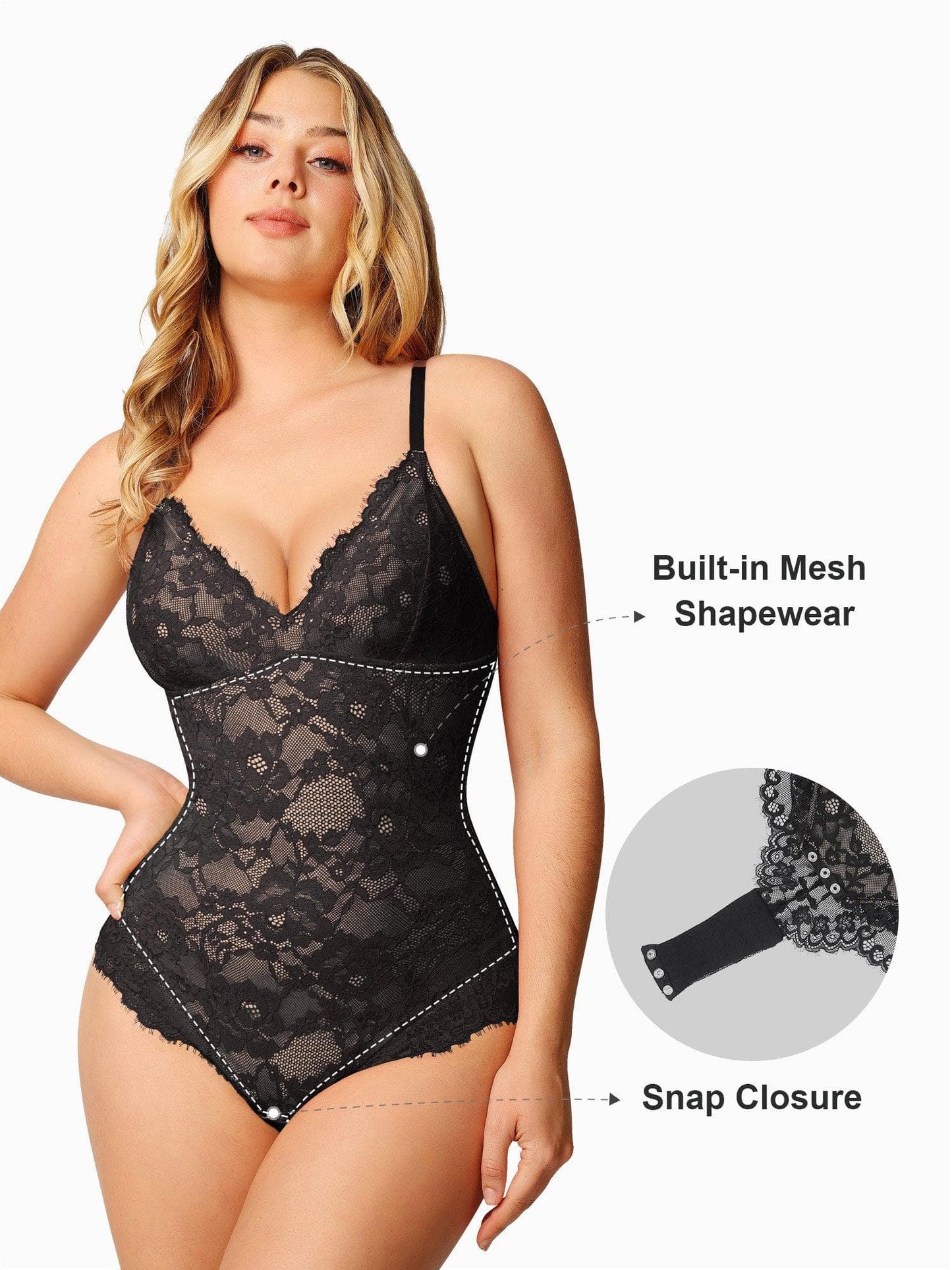 Bayline™ | Kanten Deep-V Hals Bodysuits