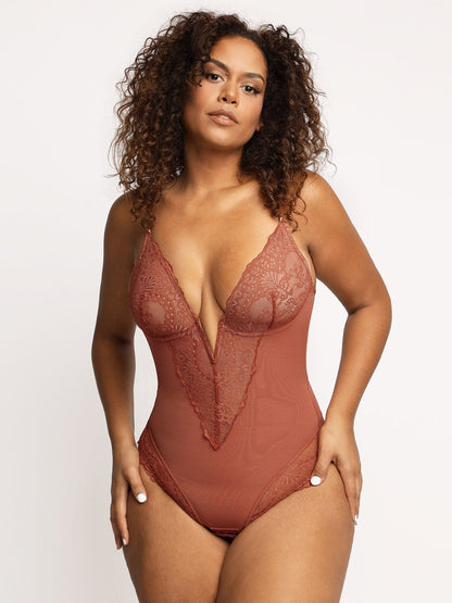Bayline™ | Kanten Deep-V Hals Bodysuits