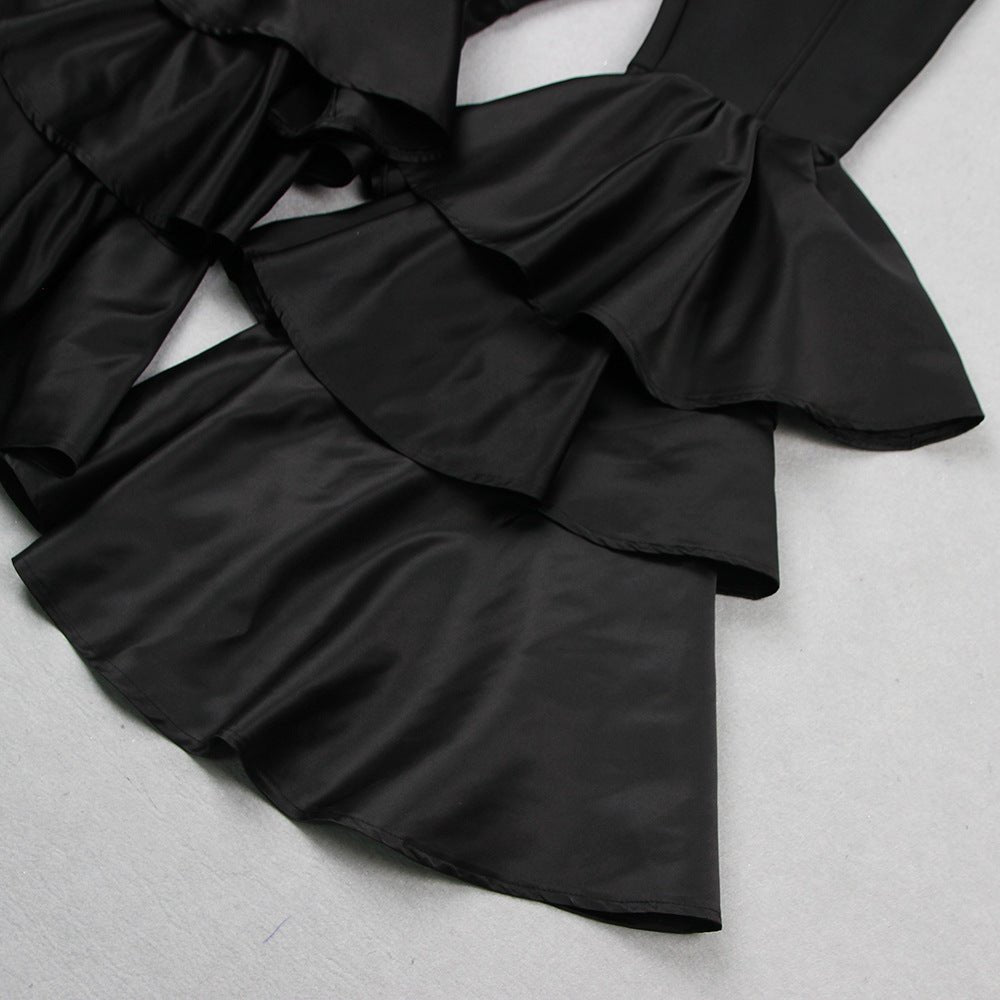 Bayline™ |  Strapless Spandex Jumpsuit Met Ruches Zwart