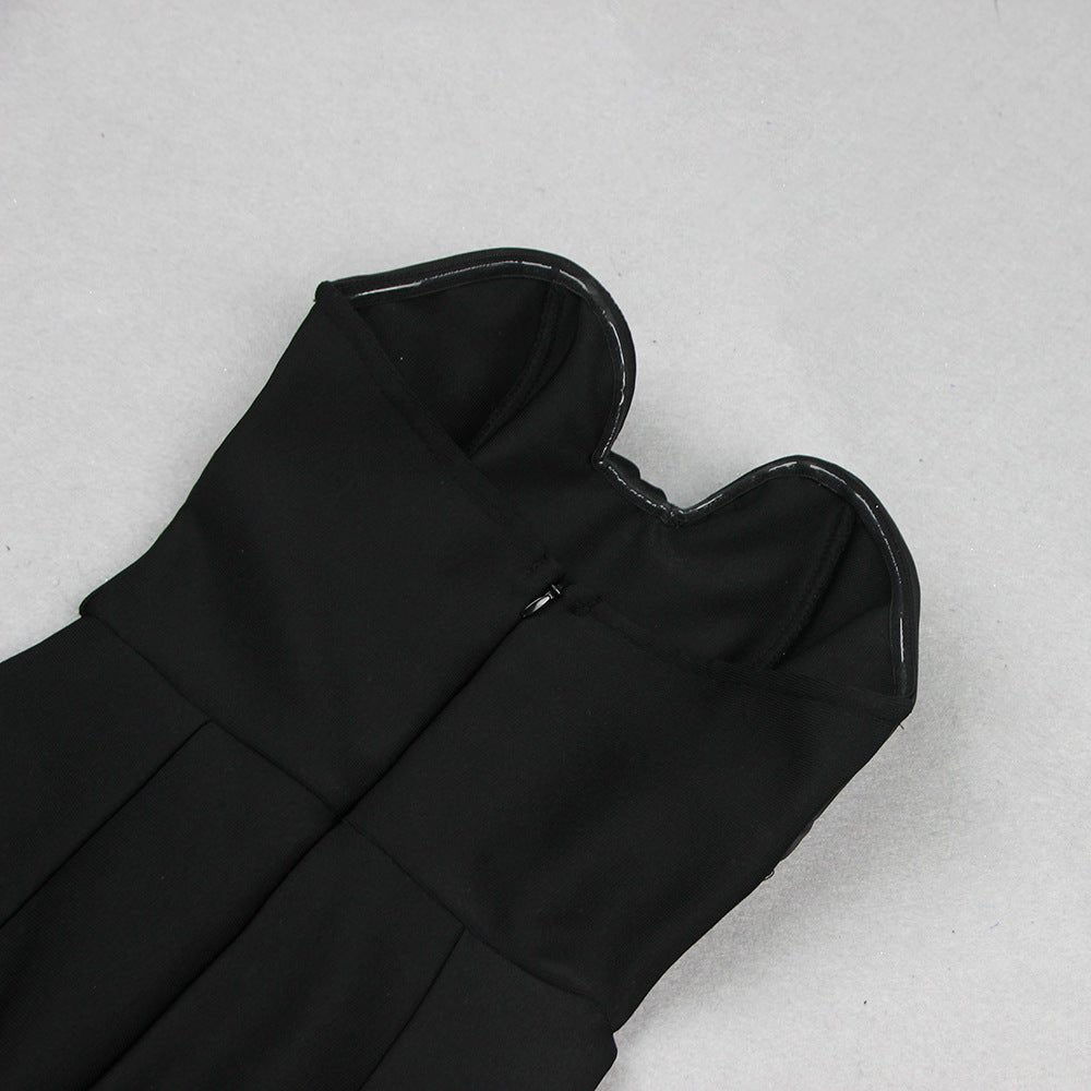 Bayline™ |  Strapless Spandex Jumpsuit Met Ruches Zwart