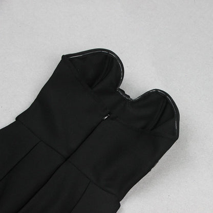 Bayline™ |  Strapless Spandex Jumpsuit Met Ruches Zwart