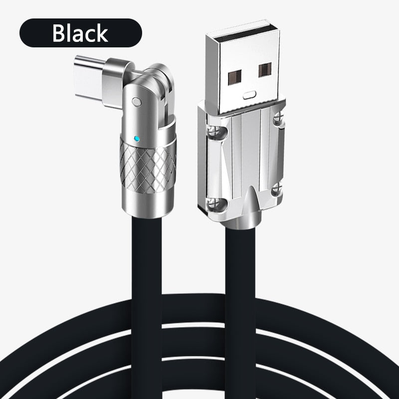 180° Rotaterende Snellaad kabel 120W usb Type-C/micro usb/iPhone 1.2m