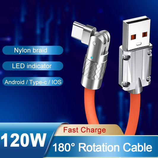 180° Rotaterende Snellaad kabel 120W usb Type-C/micro usb/iPhone 1.2m